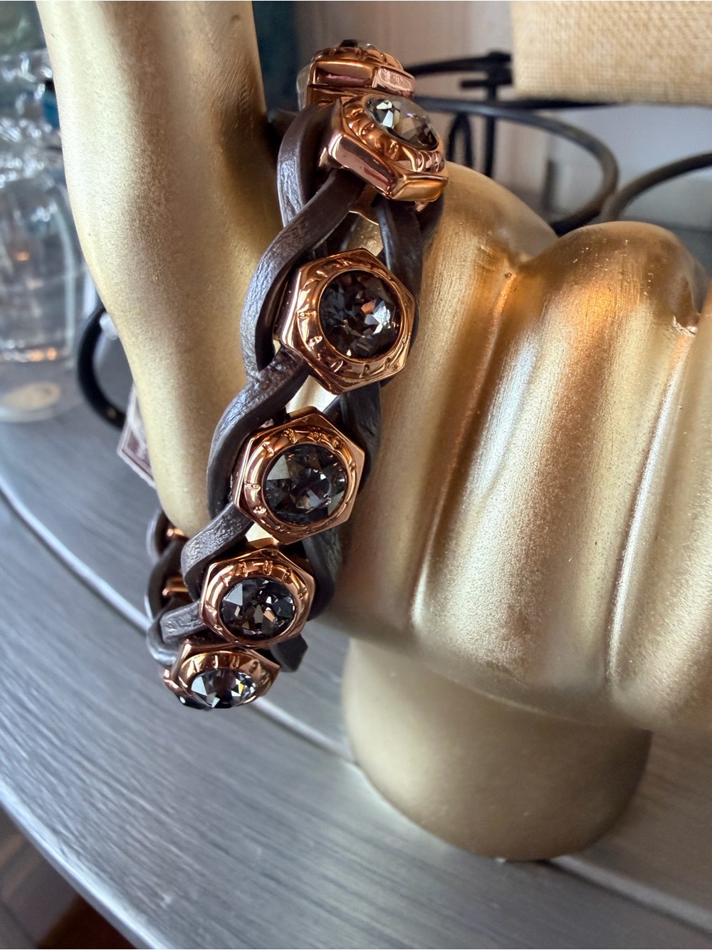 Vintage Henri Bendel Swarovski Crystal Leather Bracelet - Picture 9 of 9
